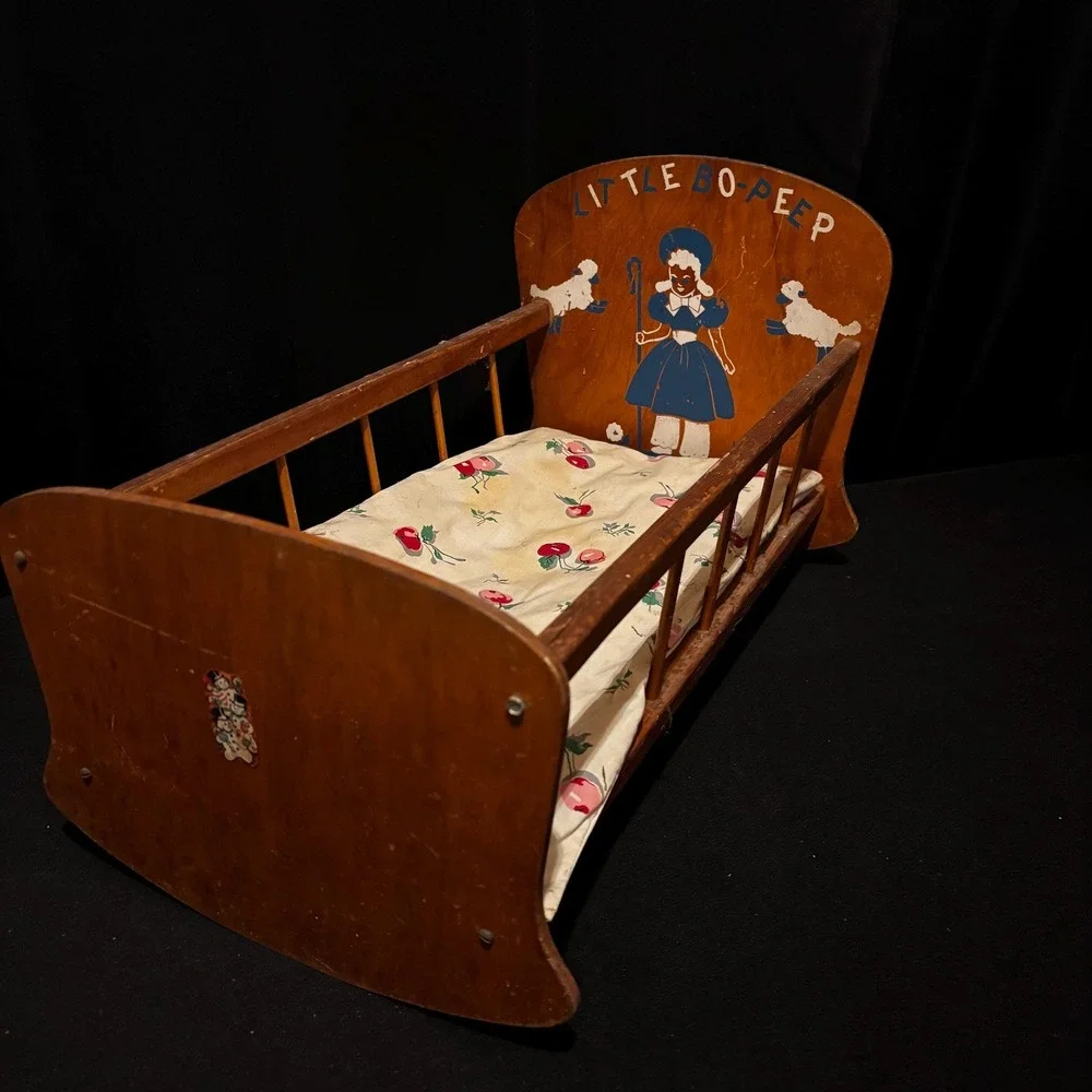 Vintage Wooden Doll Cradle – Little Bo Peep Design